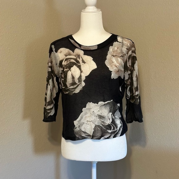 Zara Collection Floral Black & White Blouse Size: 28 - Picture 2 of 6